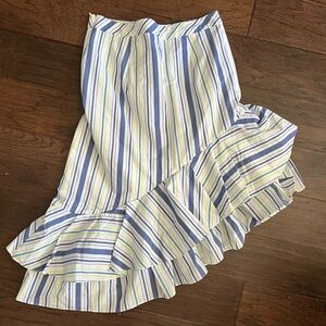 Halogen Asymmetrical Striped Ruffle Hem Skirt